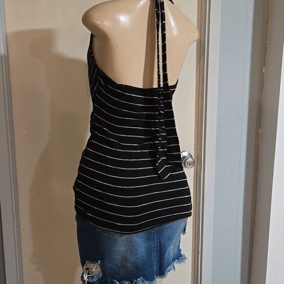 Black and White Striped Halter Top Med - Picture 4 of 7